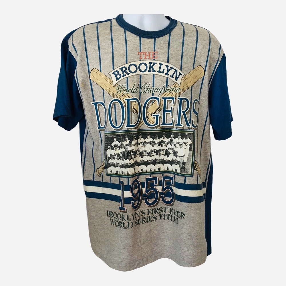 Vintage Men Large The Brooklyn World Champions Dodgers Tee Shirt Blue And Gray